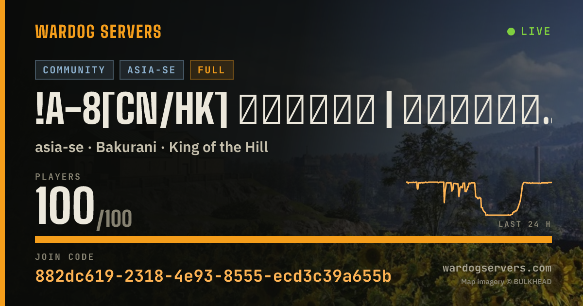 Live status banner for !A-8[CN/HK] 战猫中文社区|萌新保护限制KD10禁止武装载具|纯粹打灰|Q953273555
