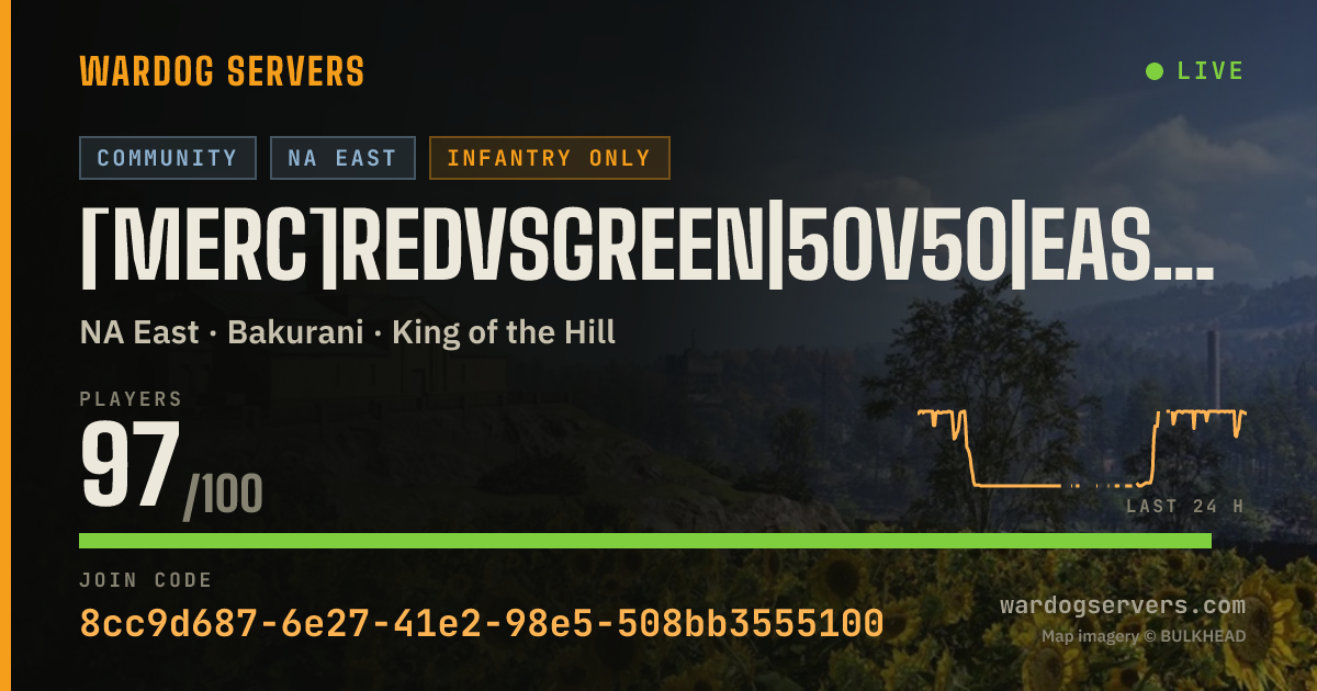 Live status banner for [Merc]RedvsGreen|50v50|East|Discord.gg/m3rc