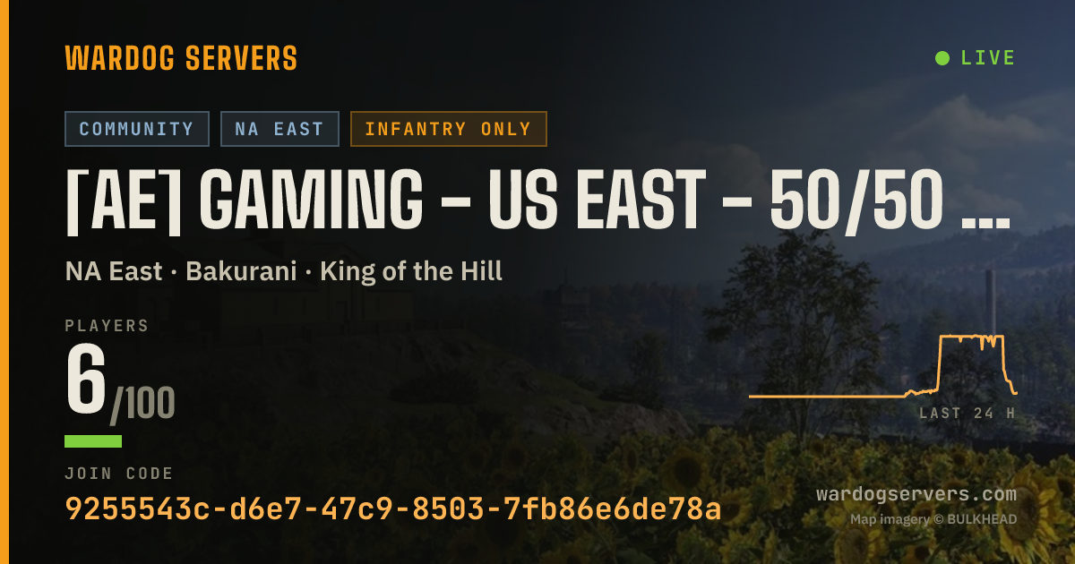 Live status banner for [AE] GAMING - US EAST - 50/50 #6 - (T) AERECRUIT.COM