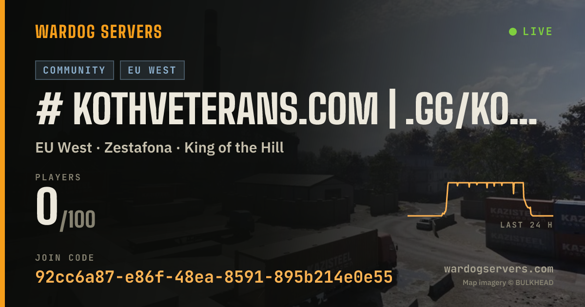 Live status banner for # KOTHVeterans.com | .gg/kothveterans | EU2 | MAX LVL 50
