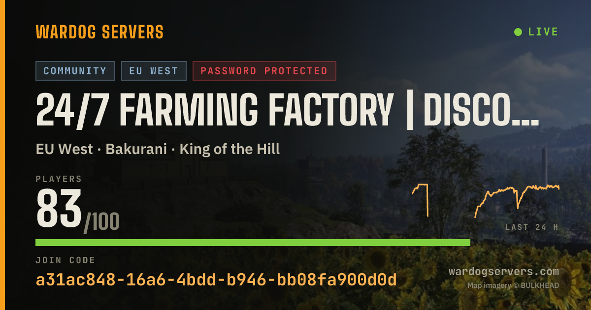 Live status banner for 24/7 Farming Factory | discord.gg/gXSNme5TRG