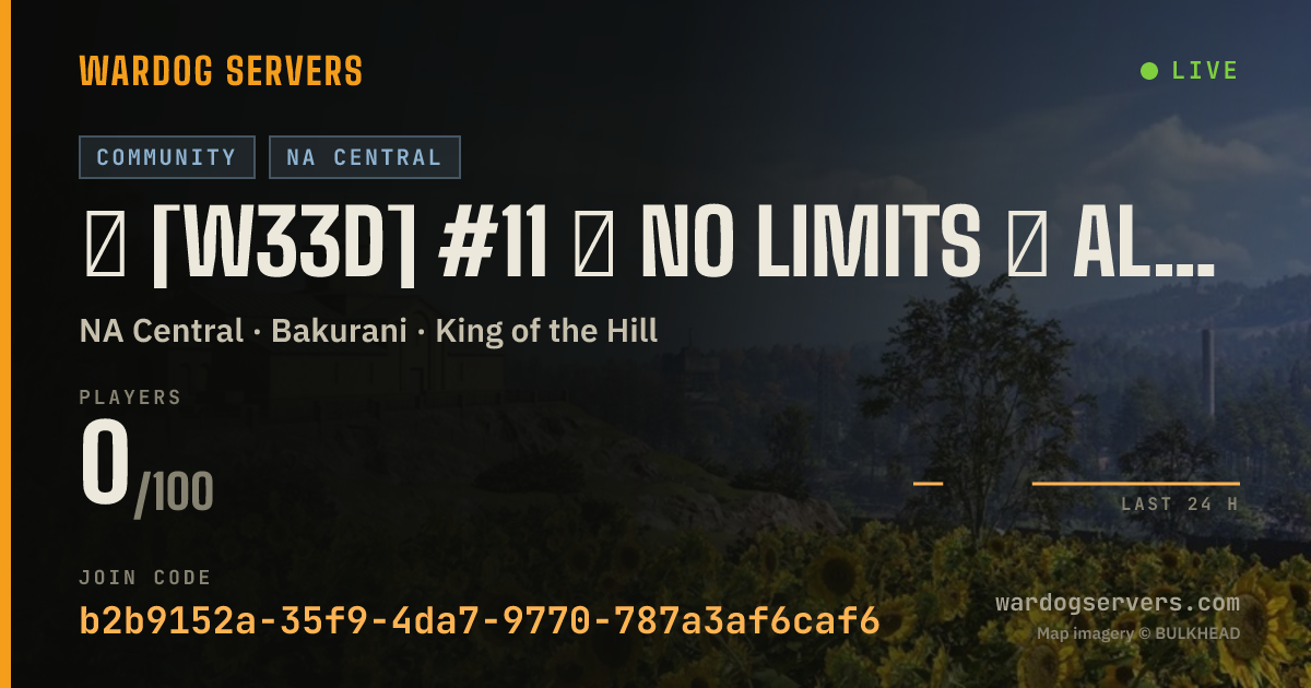 Live status banner for ★ [W33D] #11 ★ NO LIMITS ★ ALL 3 TEAMS ★ Wardogs.host