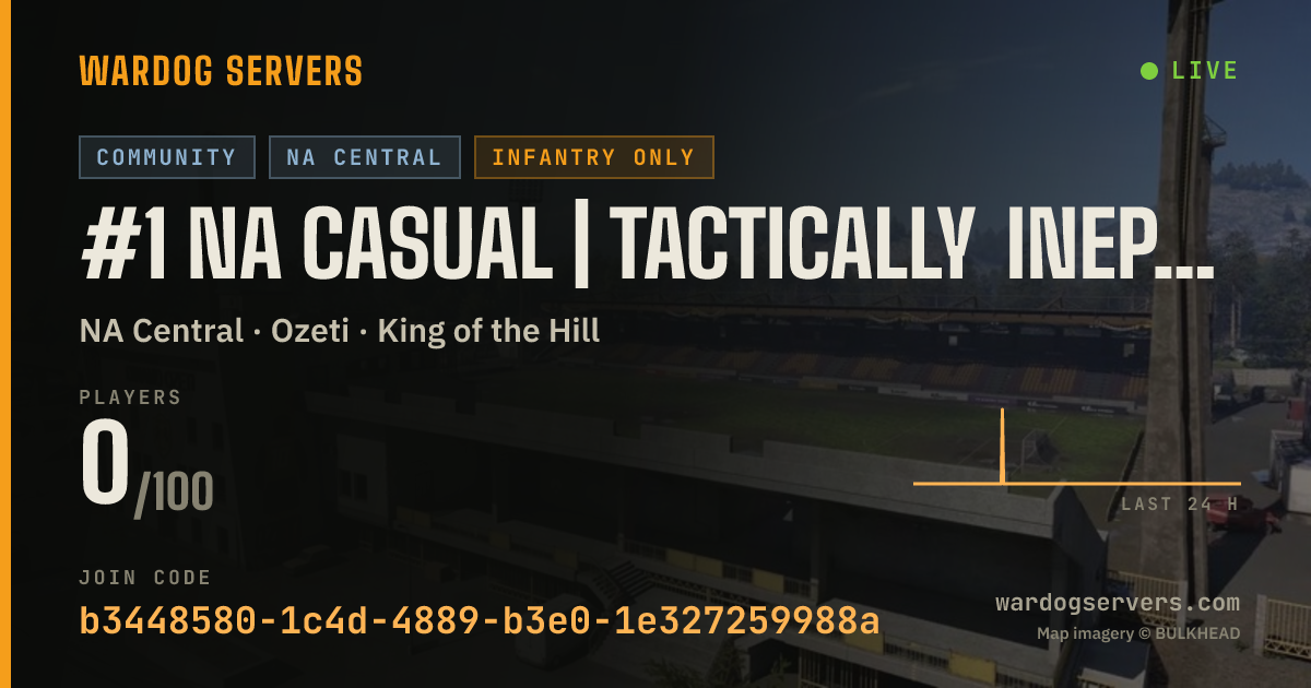 Live status banner for #1 NA Casual | Tactically Inept | Rotating Infantry Only/Normal