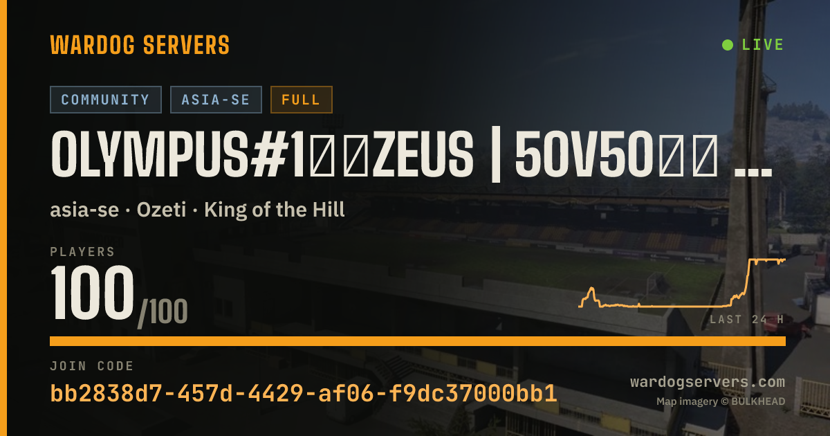 Live status banner for OLYMPUS#1宙斯ZEUS | 50V50步战 | 禁武装载具狙迫击炮机枪榴弹FAL | 【ASIA】