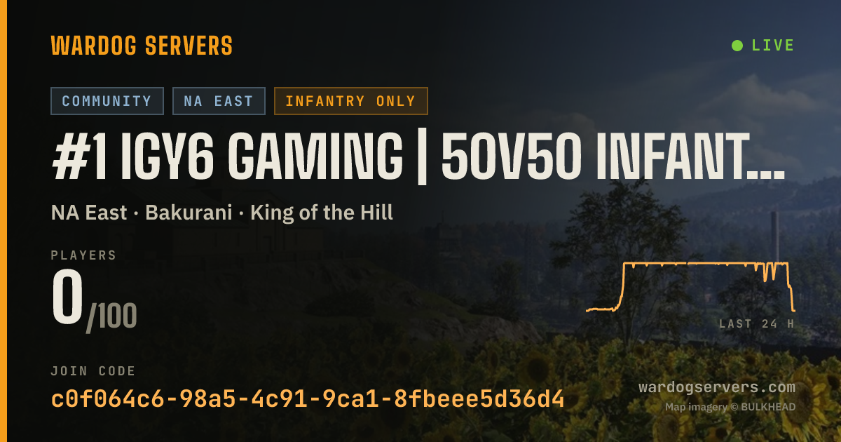 Live status banner for #1 IGY6 GAMING | 50v50 INFANTRY | NO GL HELI | DISCORD.GG/IGY6