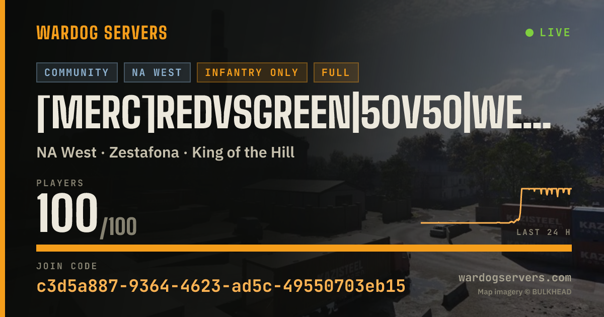 Live status banner for [Merc]RedvsGreen|50v50|West#2|Discord.gg/m3rc
