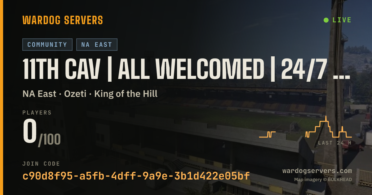 Live status banner for 11th Cav | All Welcomed | 24/7 | Discord.gg/11th