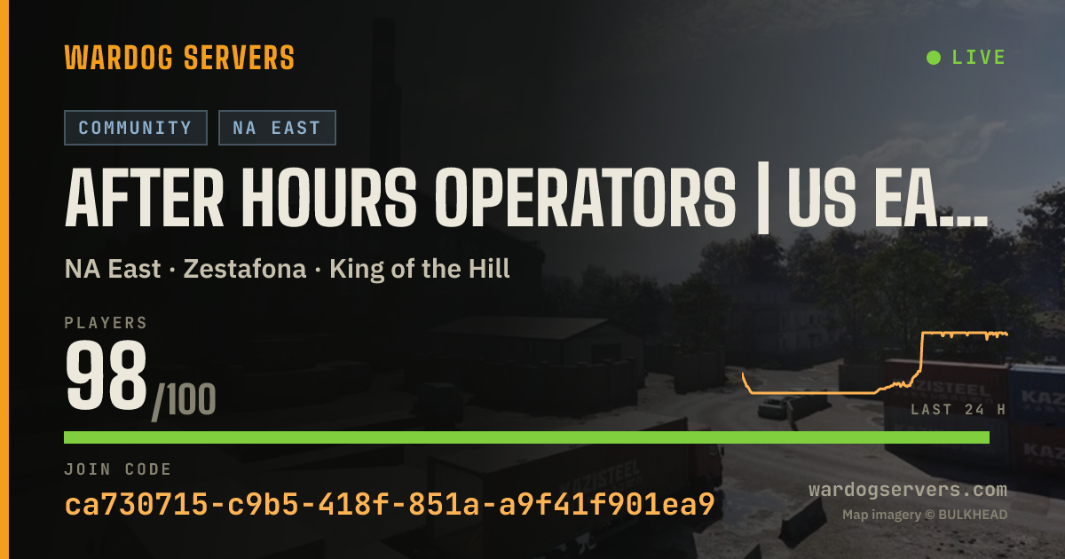 Live status banner for AFTER HOURS OPERATORS | US EAST | All Maps | DISCORD.GG/AHO
