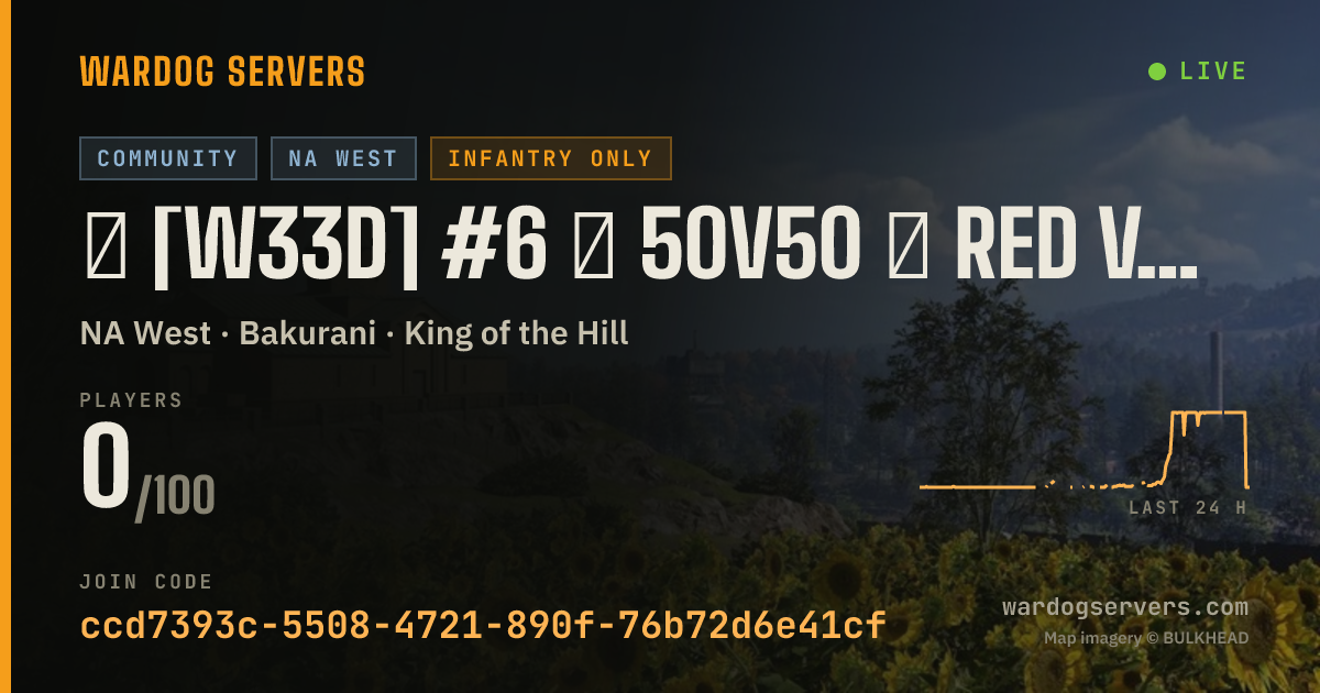 Live status banner for ★ [W33D] #6 ★ 50v50 ★ RED vs GREEN ★ Wardogs.host