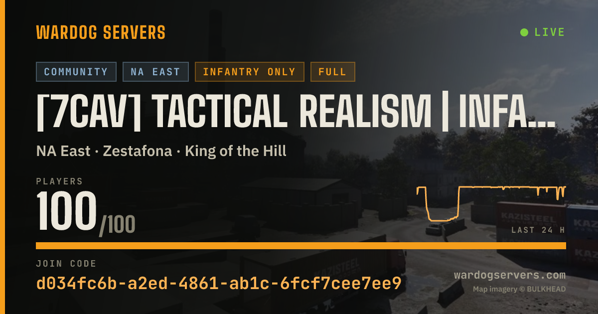 Live status banner for [7CAV] Tactical Realism | Infantry Only NO MGL+HELI | discord.gg
