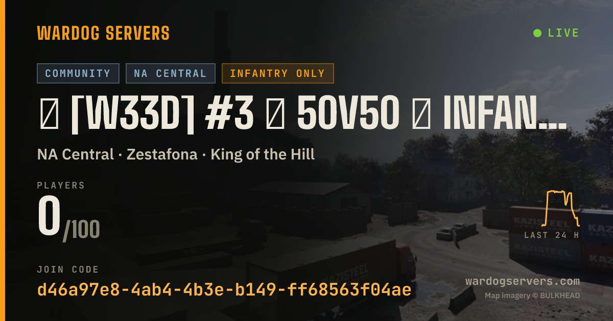 Live status banner for ★ [W33D] #3 ★ 50v50 ★ INFANTRY ★ CUSTOM ★ Wardogs.host