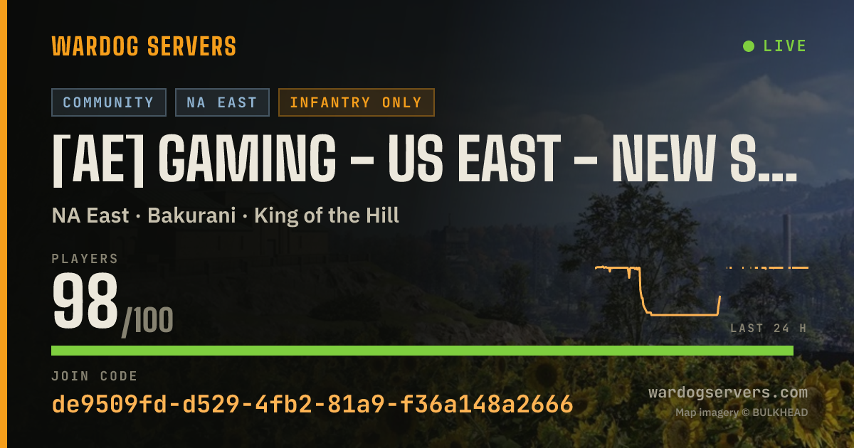 Live status banner for [AE] GAMING - US EAST - NEW SPAWNS #1 - AERECRUIT.COM