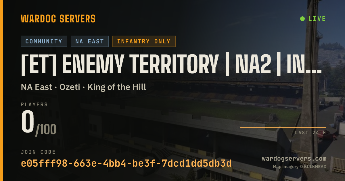 Live status banner for [ET] Enemy Territory | NA2 | INF ONLY | ds.gg/enemyterritory
