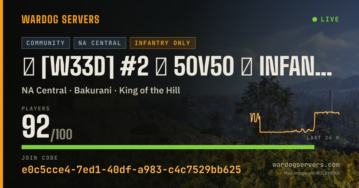 Live status banner for ★ [W33D] #2 ★ 50v50 ★ INFANTRY ★ CUSTOM ★ Wardogs.host