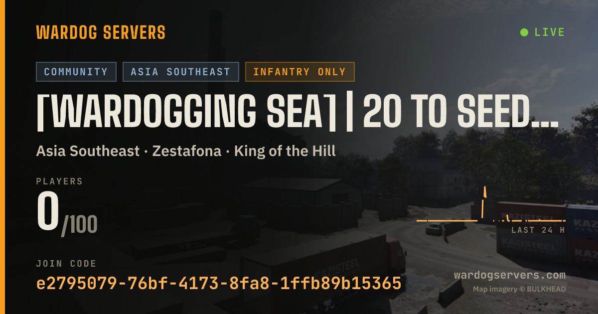 Live status banner for [WARDOGGING SEA] | 20 TO SEED | ENGLISH ONLY | INF + LIGHT VEH