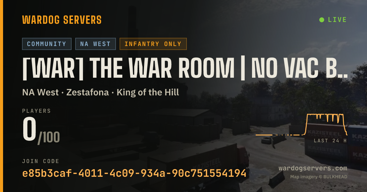 Live status banner for [WAR] The War Room | No VAC Bans | Infantry Only | No GL Heli