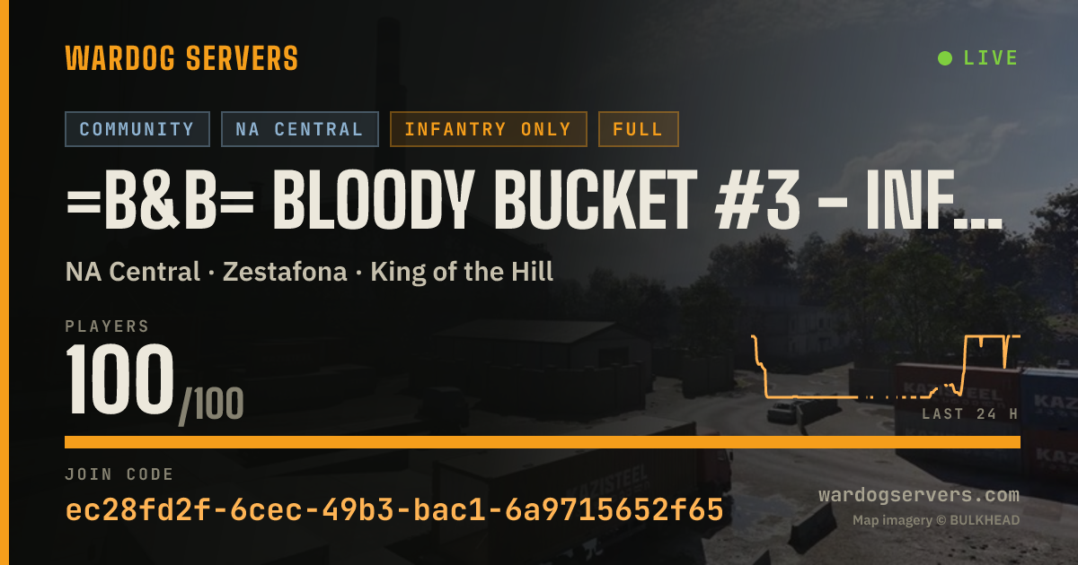 Live status banner for =B&B= Bloody Bucket #3 - Infantry only No GL Heli - discord.gg/b