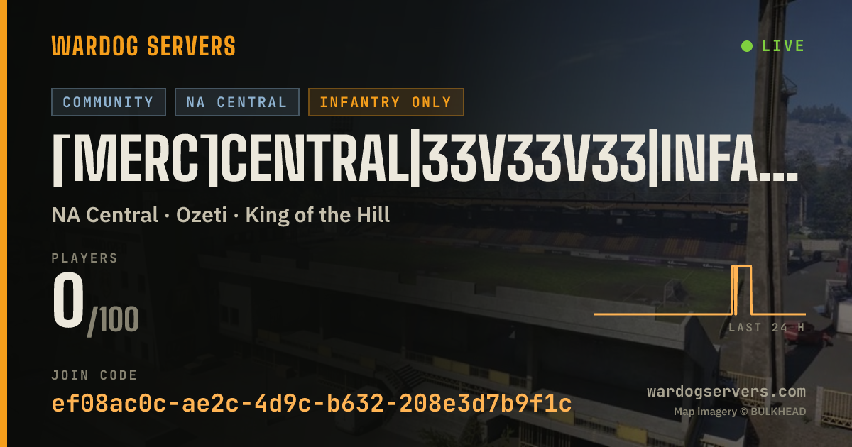 Live status banner for [Merc]Central|33v33v33|InfantryOnly|Discord.gg/m3rc