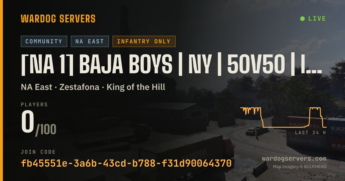 Live status banner for [NA 1] Baja Boys | NY | 50v50 | Inf Only No GL-40 | discord.gg/b