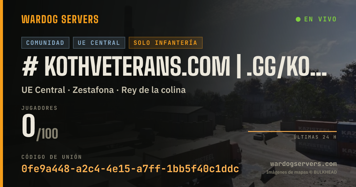 Banner de estado en vivo de # KOTHVeterans.com | .gg/kothveterans | EU3 | Zestafona 24/7