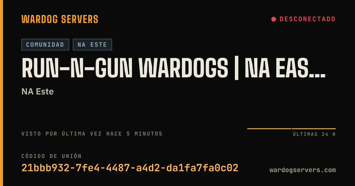 Banner de estado en vivo de Run-N-Gun WarDogs | NA East | 20s Tick | New Player Friendly