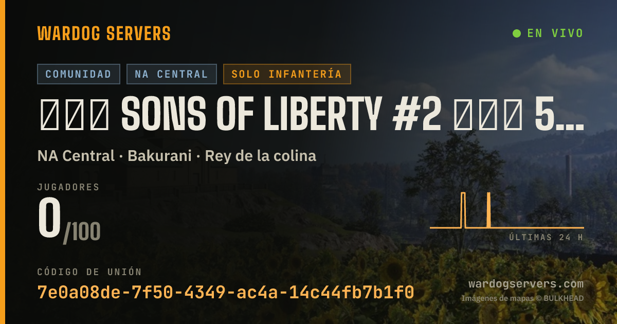 Banner de estado en vivo de ▂▅▇ SONS OF LIBERTY #2 ▇▅▂ 50V50 ★ Infantry ★ SONS.GG