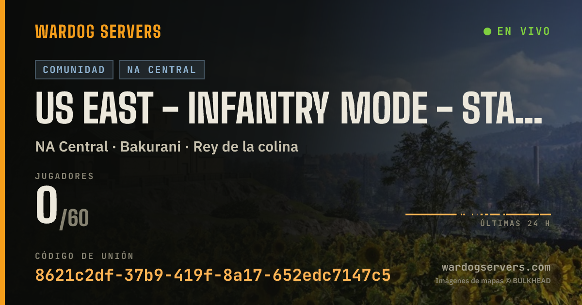 Banner de estado en vivo de US East - Infantry Mode - Starts On 20