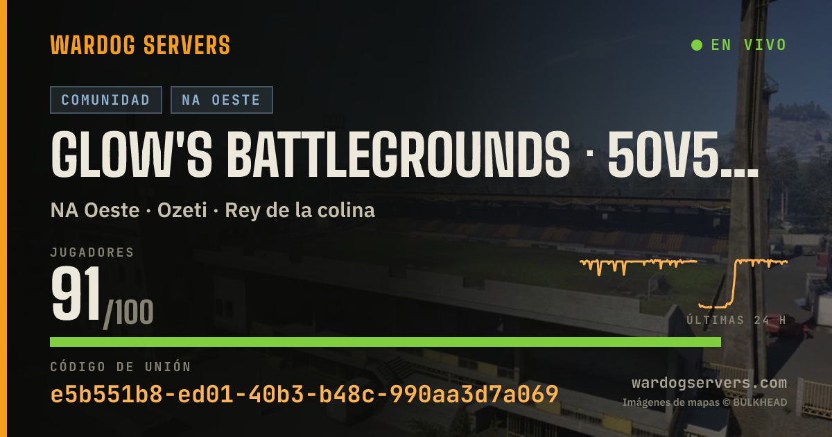 Banner de estado en vivo de Glow's Battlegrounds · 50v50 · US WEST LAX · discord.gg/glows