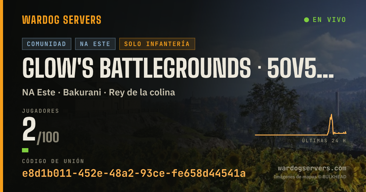 Banner de estado en vivo de Glow's Battlegrounds · 50v50 · US EAST JFK · discord.gg/glows