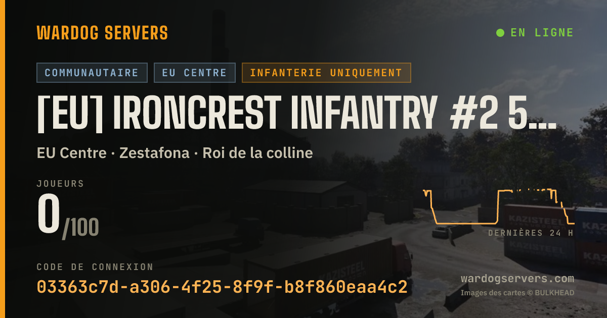 Bannière d’état en direct de [EU] Ironcrest INFANTRY #2 50v50 | IRONCREST.GG | discord.gg/iro