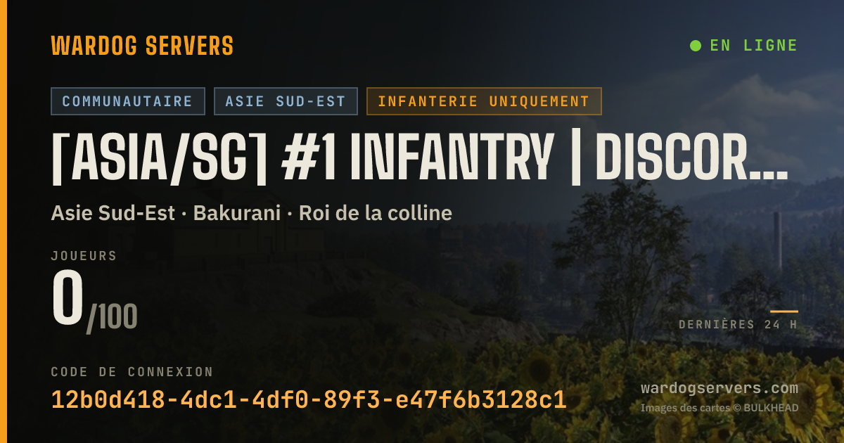 Bannière d’état en direct de [ASIA/SG] #1 INFANTRY | discord.gg/warhogy | ENGLISH ONLY