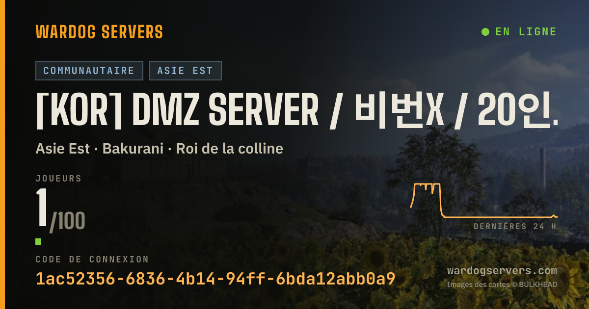 Bannière d’état en direct de [KOR] DMZ SERVER / 비번x / 20인 시작 / 규칙->디스코드