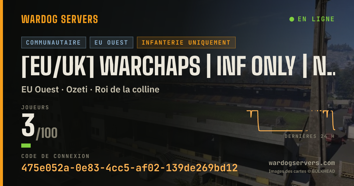 Bannière d’état en direct de [EU/UK] WARCHAPS | Inf Only | No GL Heli | Active Admins