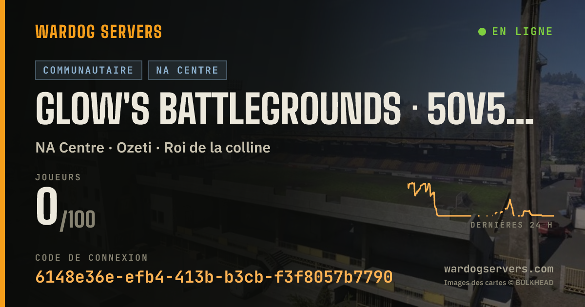 Bannière d’état en direct de Glow's Battlegrounds · 50v50 · US CENTRAL DFW · discord.gg/glows