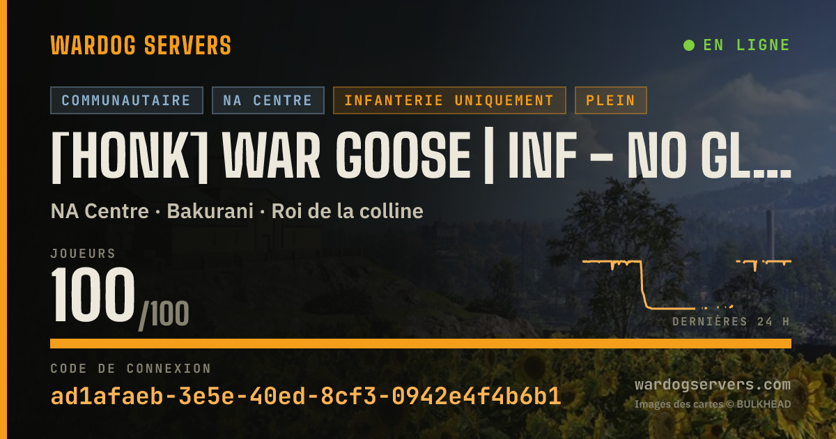 Bannière d’état en direct de [HONK] WAR GOOSE | INF - NO GL Heli | DISCORD.GG/WARGOOSE