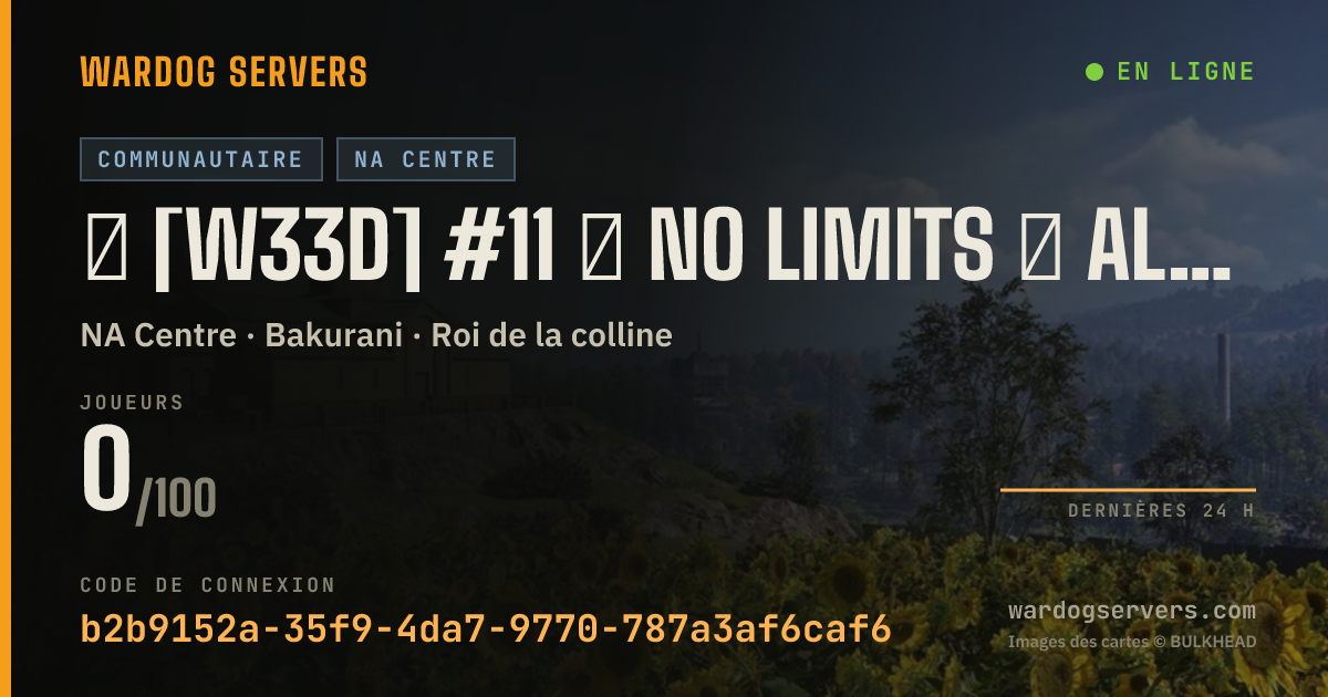 Bannière d’état en direct de ★ [W33D] #11 ★ NO LIMITS ★ ALL 3 TEAMS ★ Wardogs.host