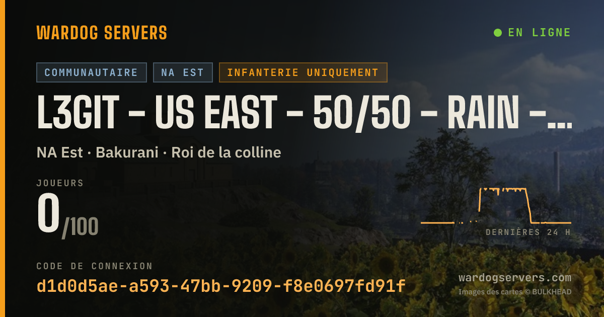 Bannière d’état en direct de L3git - US EAST - 50/50 - Rain - Infantry - Rconhub.gg