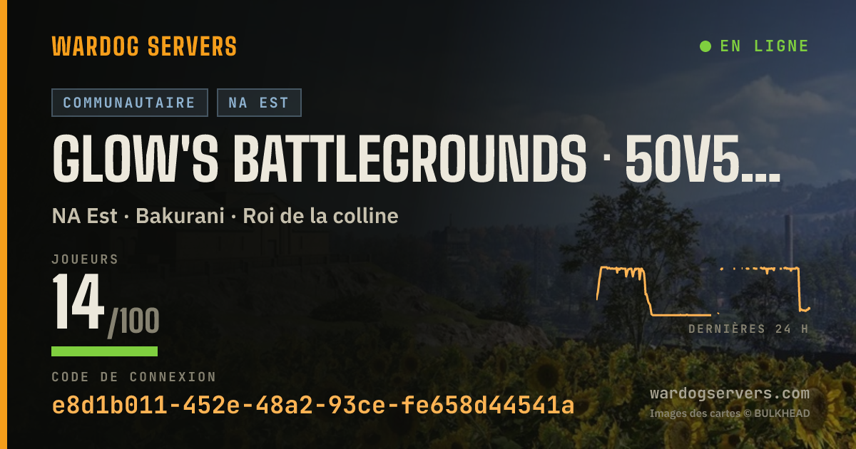 Bannière d’état en direct de Glow's Battlegrounds · 50v50 · US EAST JFK · discord.gg/glows
