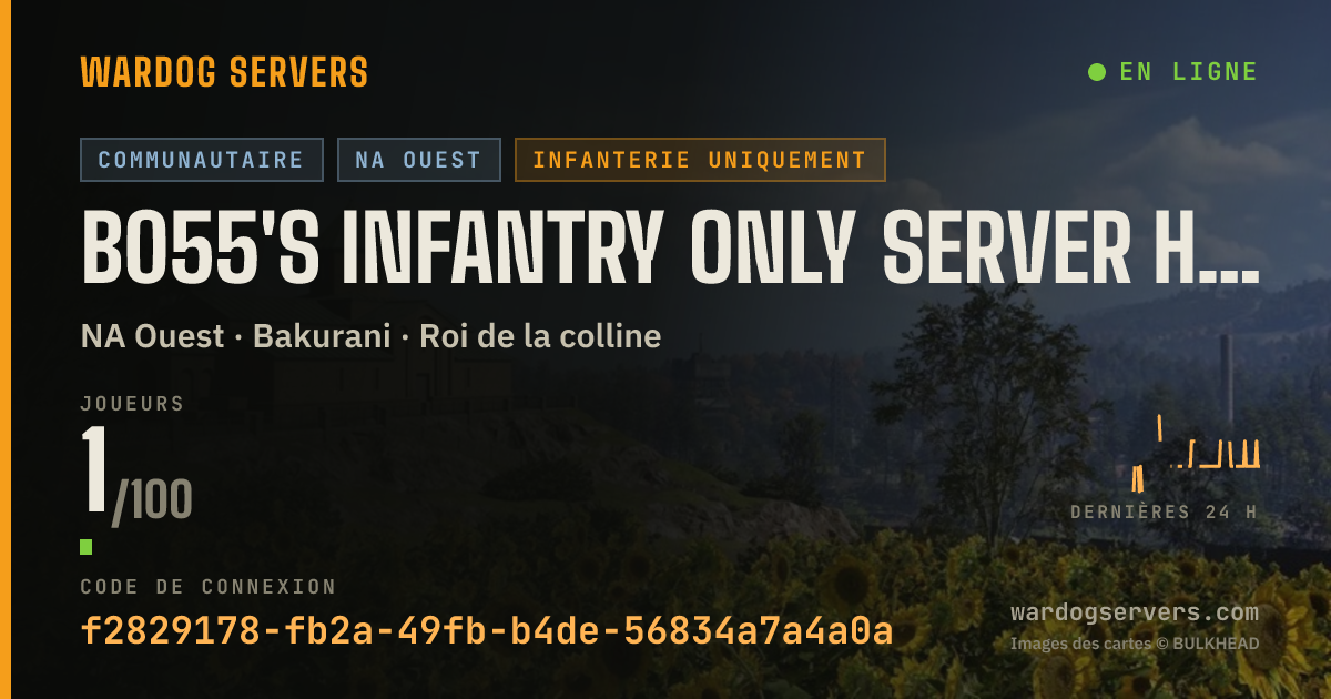 Bannière d’état en direct de B055's Infantry only server https://discord.gg/JuBEjCNhf3