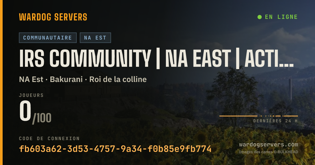 Bannière d’état en direct de IRS Community | NA EAST | Active Admins Red vs Blue 50v50