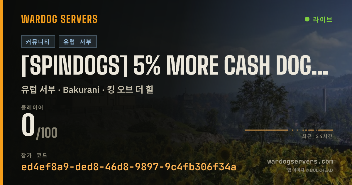 [SPINDOGS] 5% More Cash Dog Spinning Warfare 24/7 실시간 상태 배너