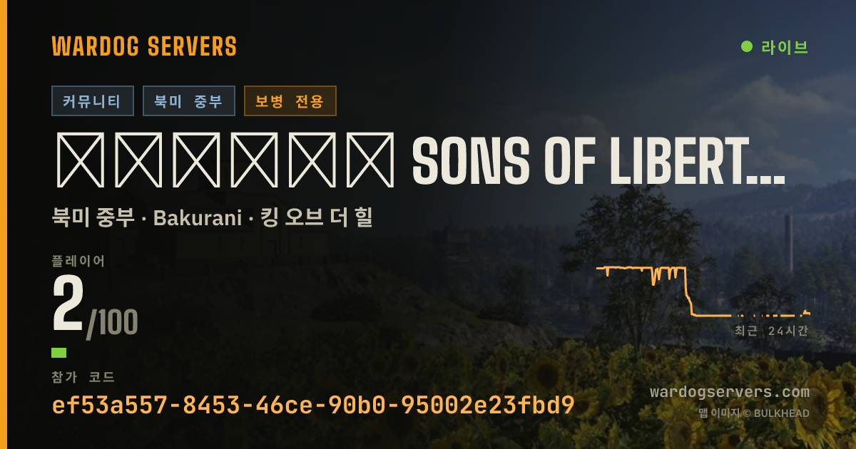 ▁▂▃▅▆▇ SONS OF LIBERTY ▇▆▅▃▂▁ 50v50 Infantry Auto200+PingKick 실시간 상태 배너