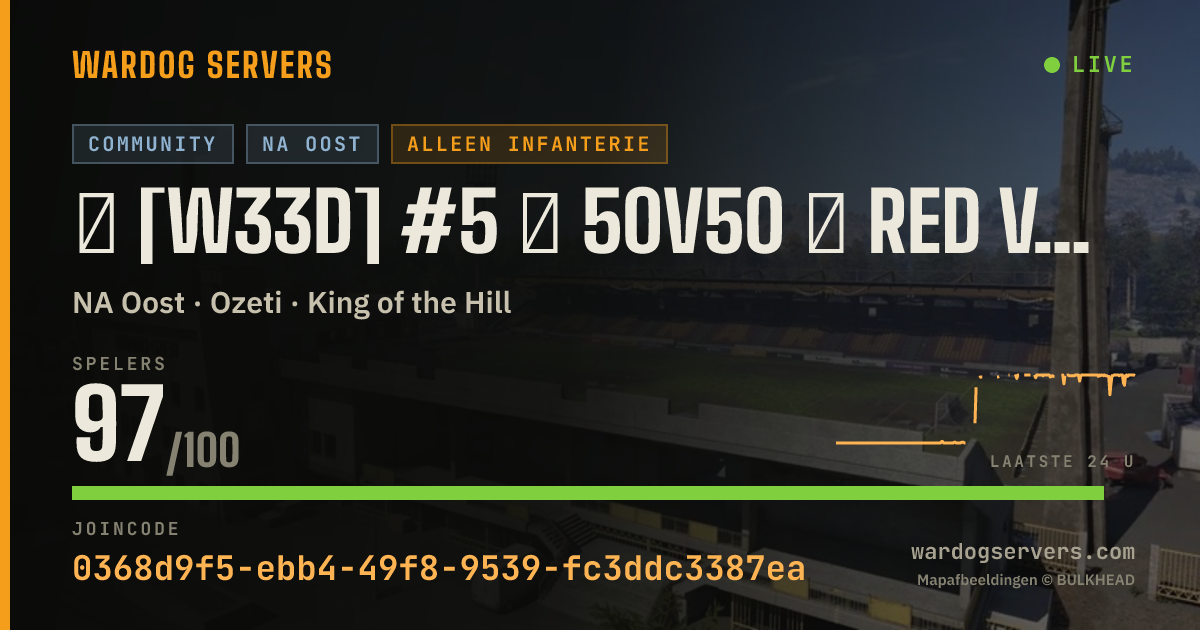Live statusbanner voor ★ [W33D] #5 ★ 50v50 ★ RED vs GREEN ★ RAIN ONLY ★ Wardogs.host