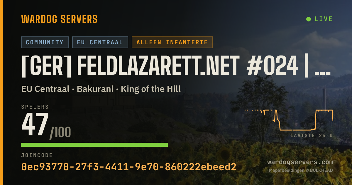 Live statusbanner voor [GER] Feldlazarett.net #024 | 50v50 | Infantry Only | 6-12