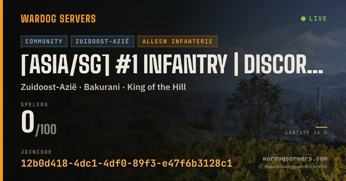 Live statusbanner voor [ASIA/SG] #1 INFANTRY | discord.gg/warhogy | ENGLISH ONLY