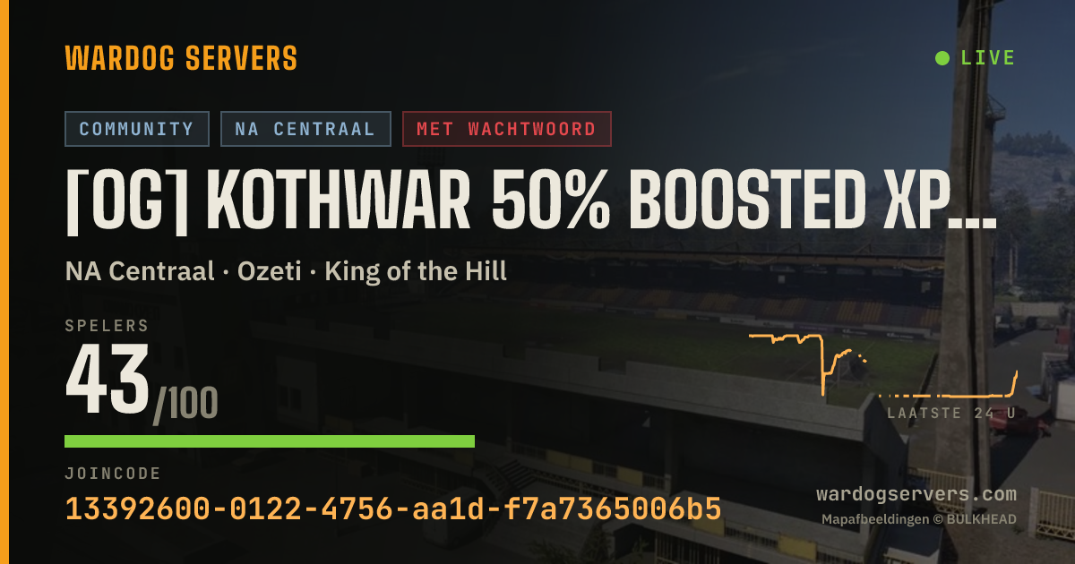 Live statusbanner voor [OG] kothwar 50% Boosted XP & Cash discord.gg/heventeran