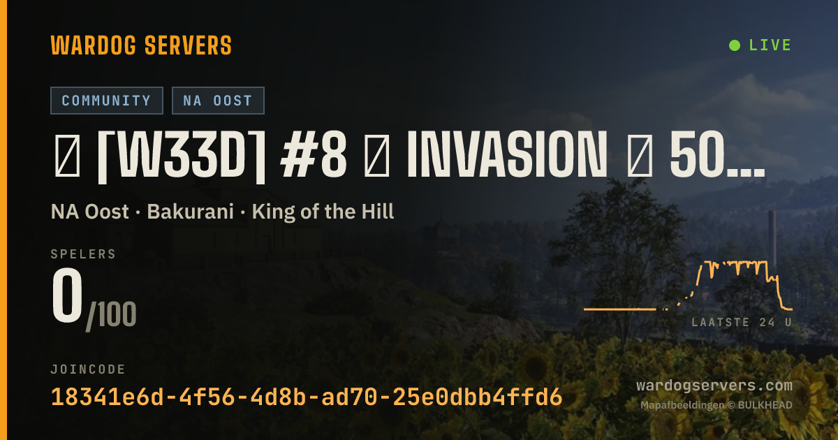 Live statusbanner voor ★ [W33D] #8 ★ INVASION ★ 50v50 ★ RED vs GREEN ★ Wardogs.host