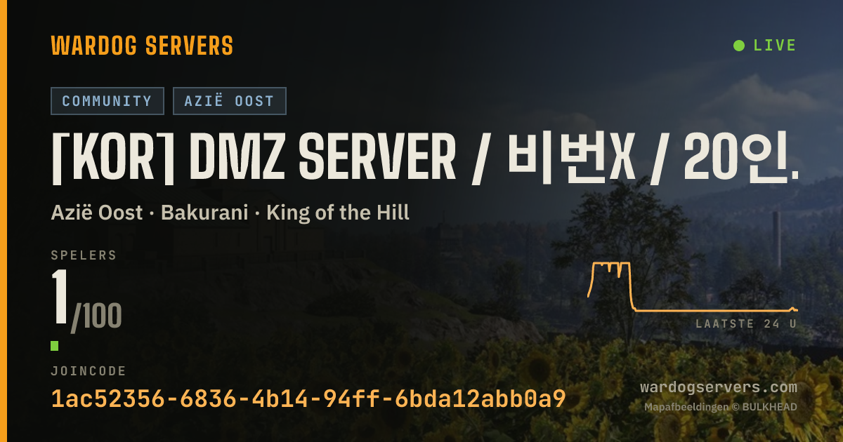 Live statusbanner voor [KOR] DMZ SERVER / 비번x / 20인 시작 / 규칙->디스코드