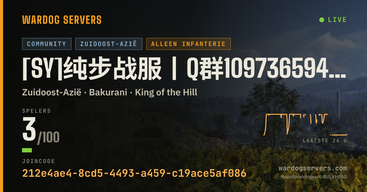 Live statusbanner voor [SY]纯步战服丨Q群1097365945丨禁攻击型载具 狙 FAL 禁手持机枪丨人工在线查挂