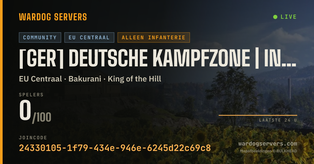 Live statusbanner voor [GER] Deutsche Kampfzone | Inf Only | +5% Cash Bonus | All Maps